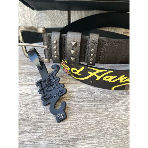 Ed Hardy Tattoo Belt & Clear Satchel Set | Rockabilly Style, Vegan, Size 42 - Picture 3 of 10